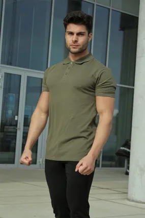   Basic Brand  Muscle Fit Stretch Polo SS New Army