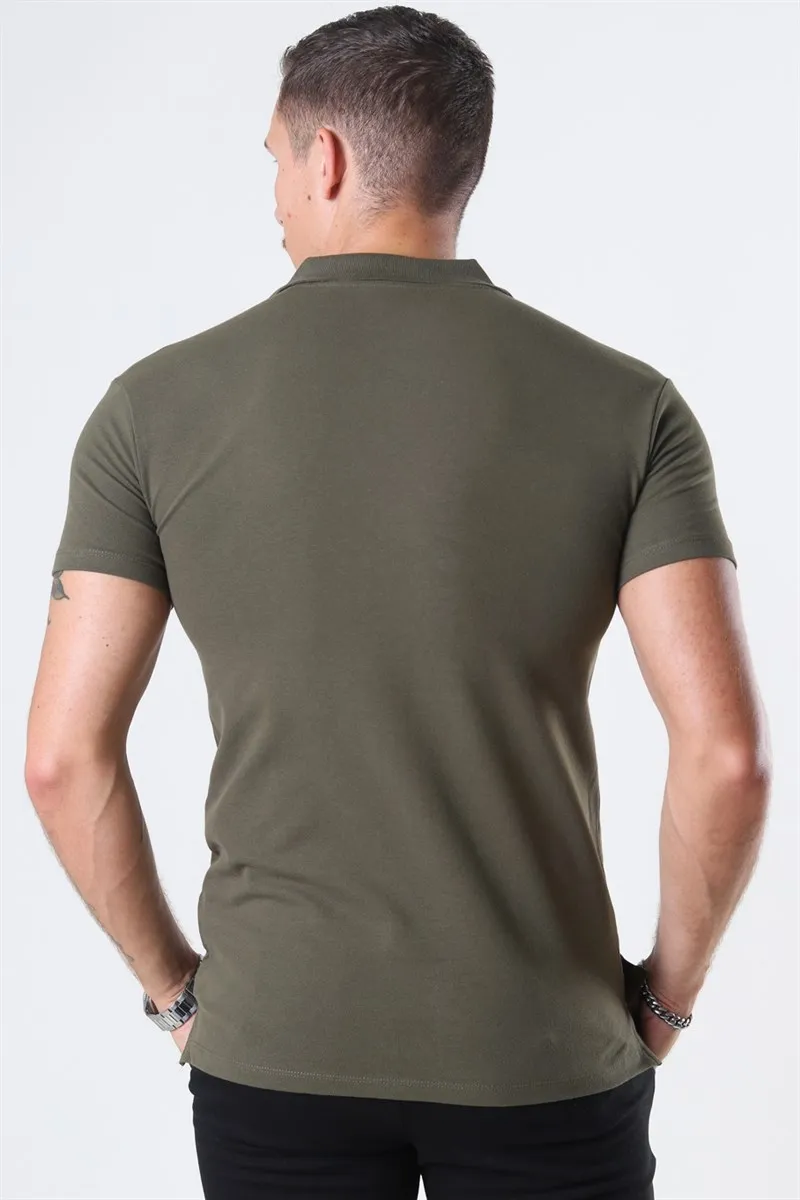   Basic Brand  Muscle Fit Stretch Polo SS New Army