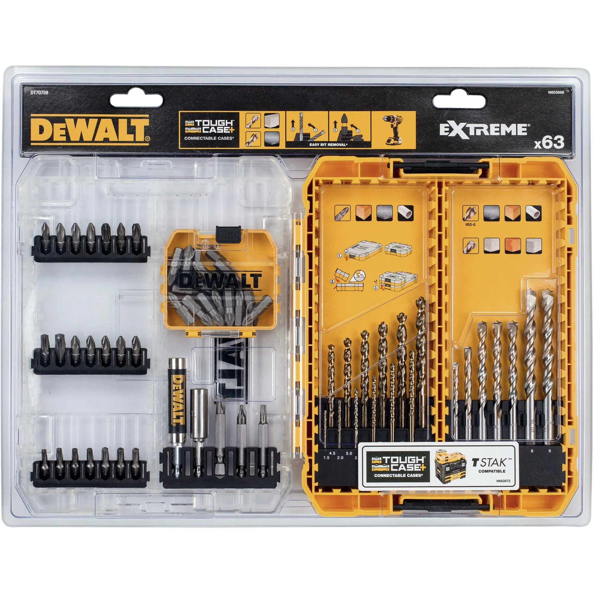 DEWALT BETONBOREN EXTREME™ EN HSSG METAALBOREN EXTREME 2™ BOOR EN BITSET (63DELIG, TOUGH CASE)
