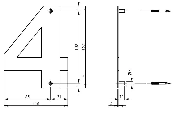 Intersteel Huiscijfer 4 150mm breed rvs