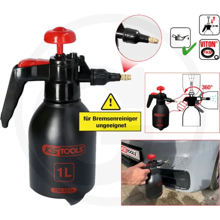 KS Tools Drukverstuivers 1,0L - Hoogwaardig polyethyleen - Messing sproeikop
