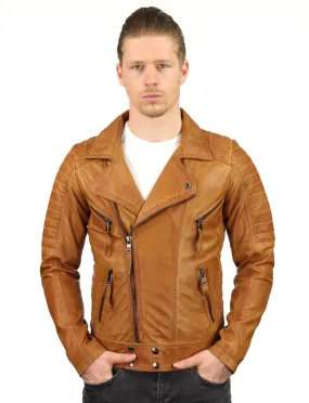 Leren biker jas heren cognac TR50 Versano